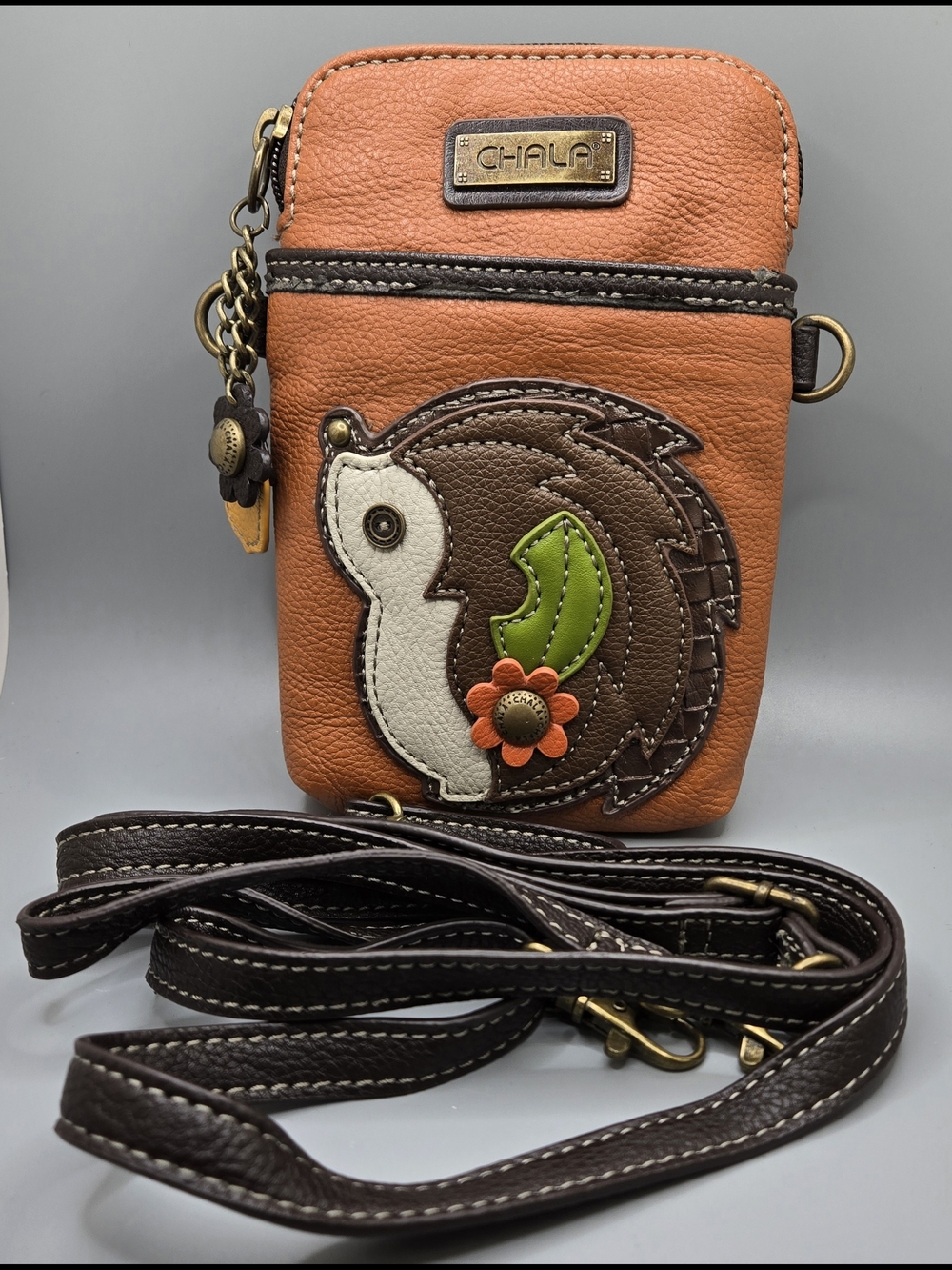 Chala Burnt Orange Hedgehog Small Crossbody Bag w/Charms